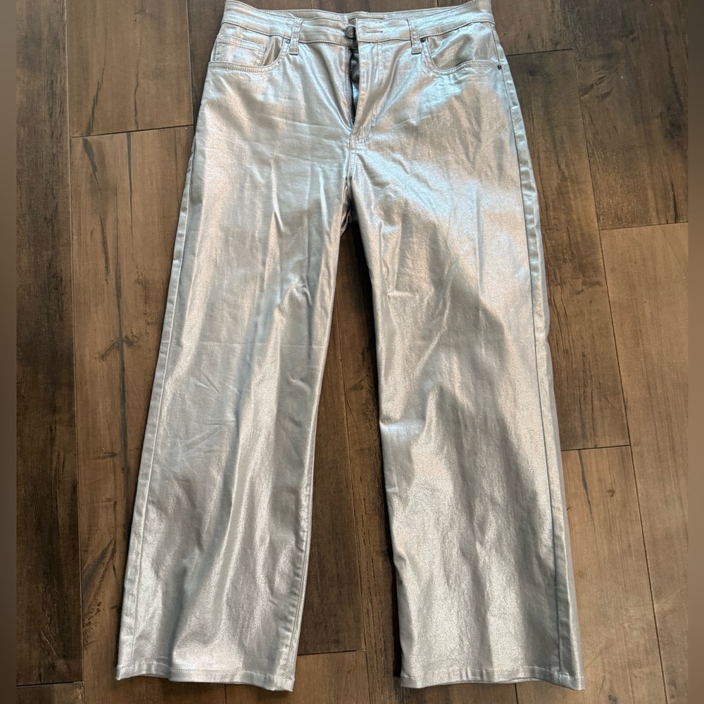 Kut From The Kloth Metallic Silver Wide-Leg Jeans